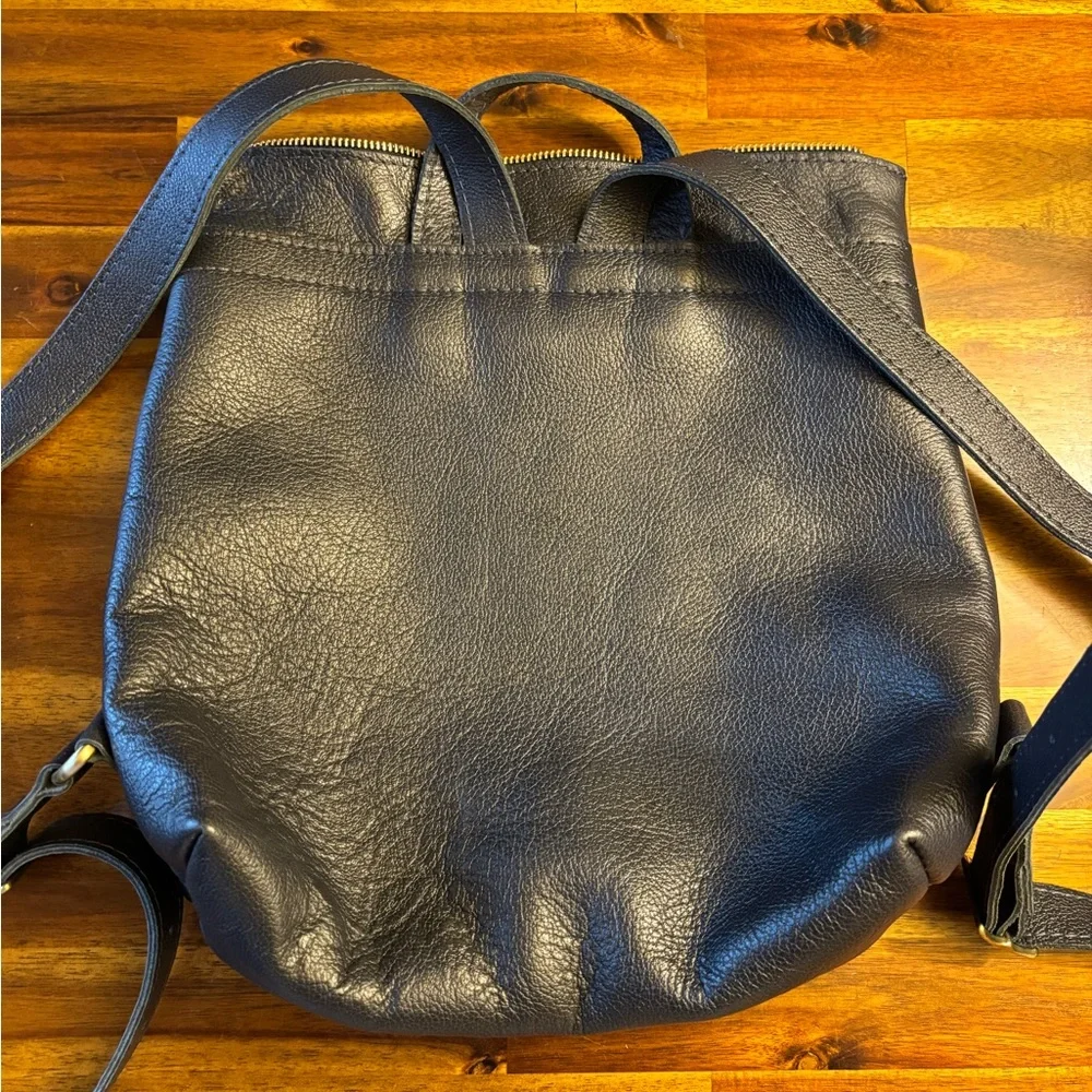 Portland Leather Navy Blue Pebbled Leather Backpack with Gold Hardware